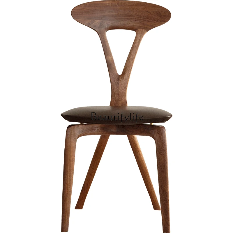

Italian Light Luxury North America Black Walnut Nordic Ox Horn Chair Simple Restaurant Armchair