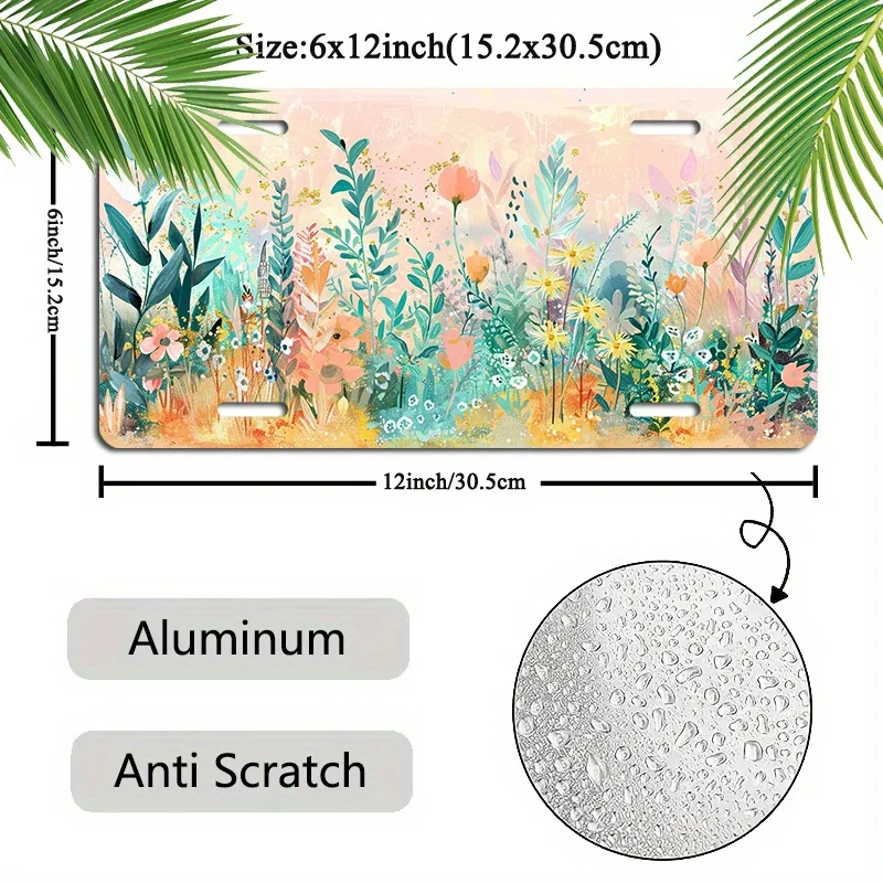 6X12-inch Aluminum License Plate with Garden Flowers and Plant Design - UV Link Print, Non-fading Over Time, Scratch-resistant