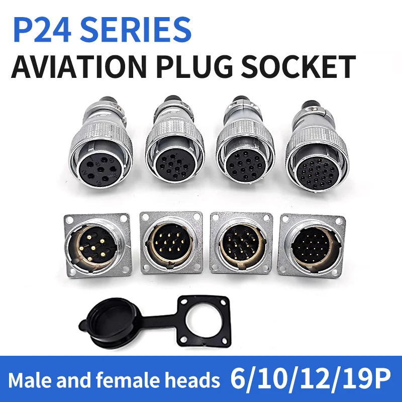 

P24 aviation plug socket PLS24 6pin 10 pin 12pins 19P male female docking square flange industrial connector