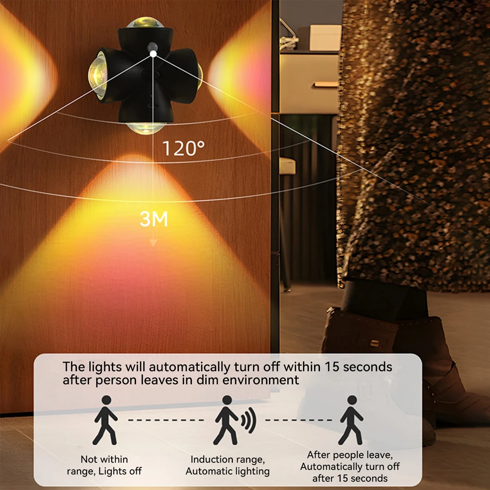 1/2/4PC USB Charging RGB LED Night Lights with Motion Sensor Smart Human Body Sensing Wall Lamp for Bedroom Stairs Hallway Decor