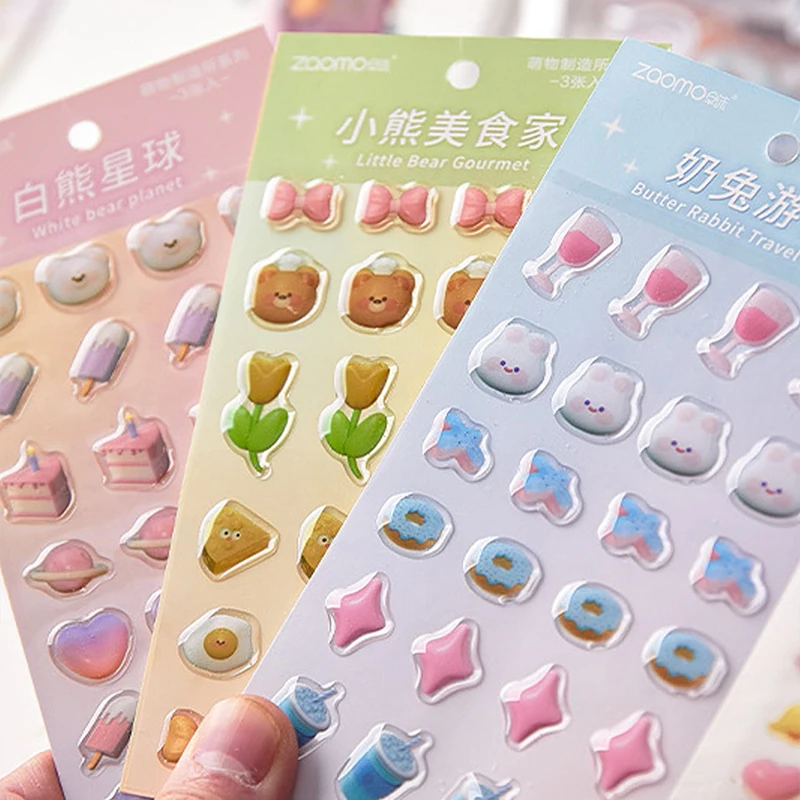1pc 3d Cute Three-dimensional Drop Glue Stickers Korean Kawaii DIY Material Hand Account Decorative Stickers Stationery Supplies