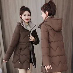 2026 New Women Winter Jacket Hooded Down Cotton Casual Thick Parkas Fashion Warm Outwear Female Mid Long Puffer Coat Outerwear