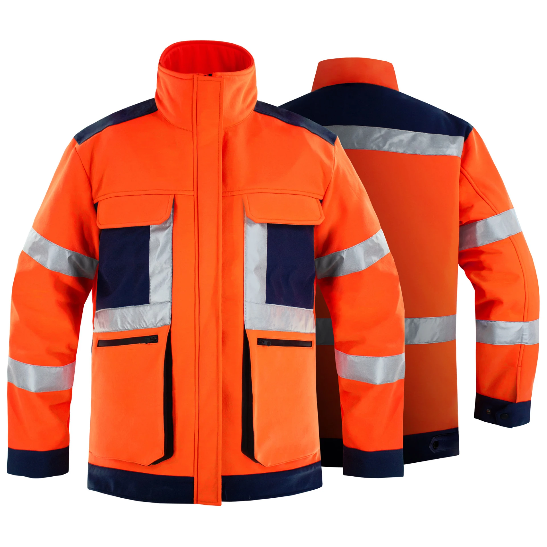 Autumn Winter Fleece Reflective Safety Clothing Men Hi Vis Workwear Suit Softshell Reflective Windbreaker and Cargo Pants Set