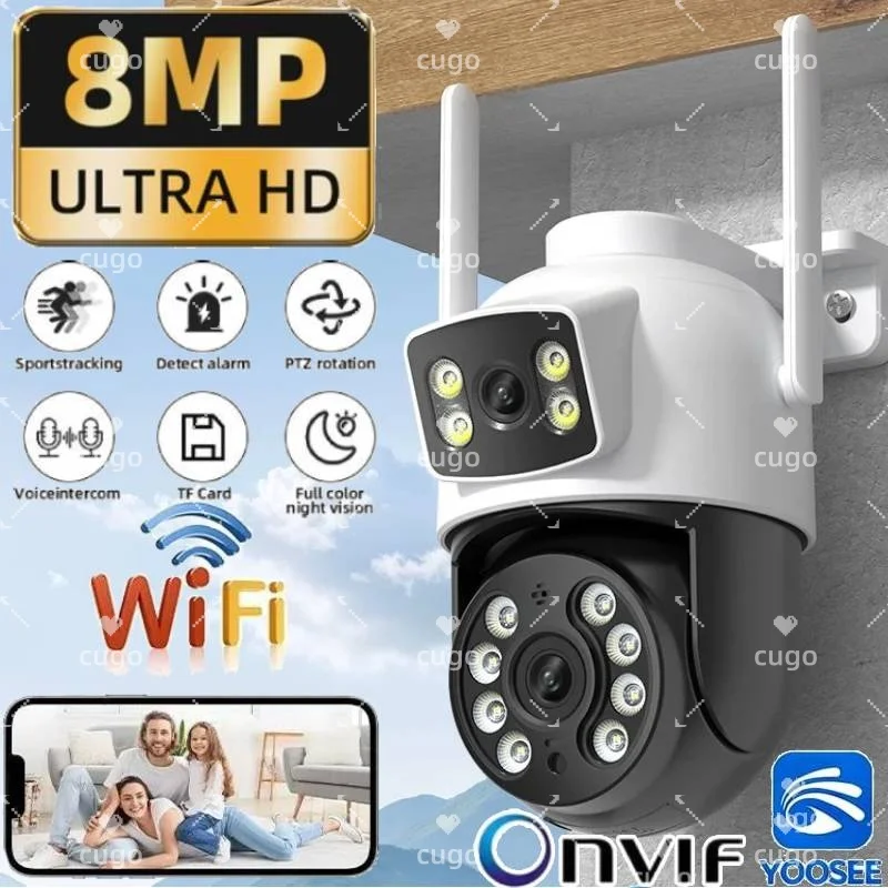 4K 8MP WiFi Surveillance Camera Dual Lens 10X Zoom PTZ IP Camera Auto Tracking Audio Video ONVIF Security CCTV Camera YOOSEE