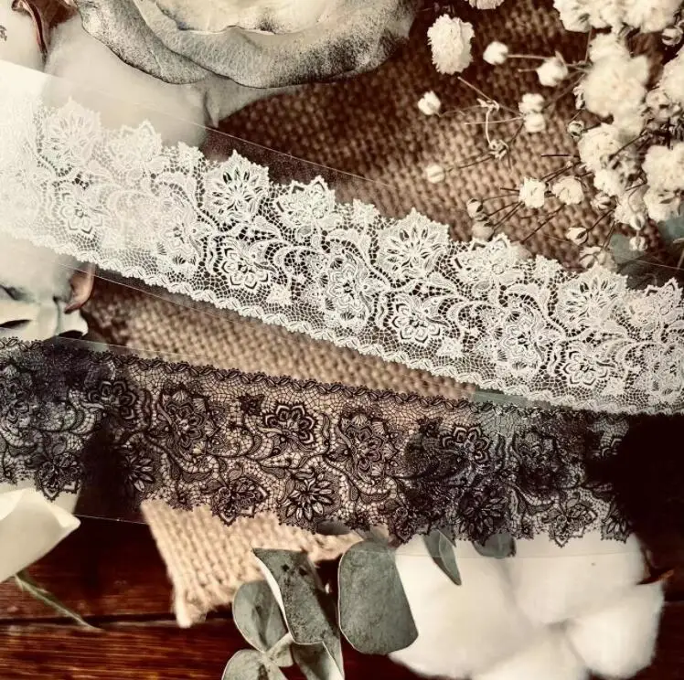 

Vintage Lace PET Tapes Black and White Background PET for Card Making DIY Scrapbooking Plan Decorative Sticker 3.5cmx6M