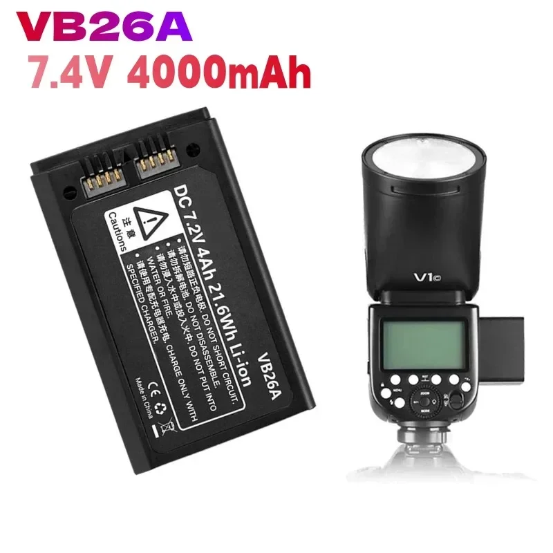 

100%VB26A VB26 Li-Ion Battery 4000mAh Replacement Battery for Godox V1S V1C V1N V1F V1O V1P Round Head Flash