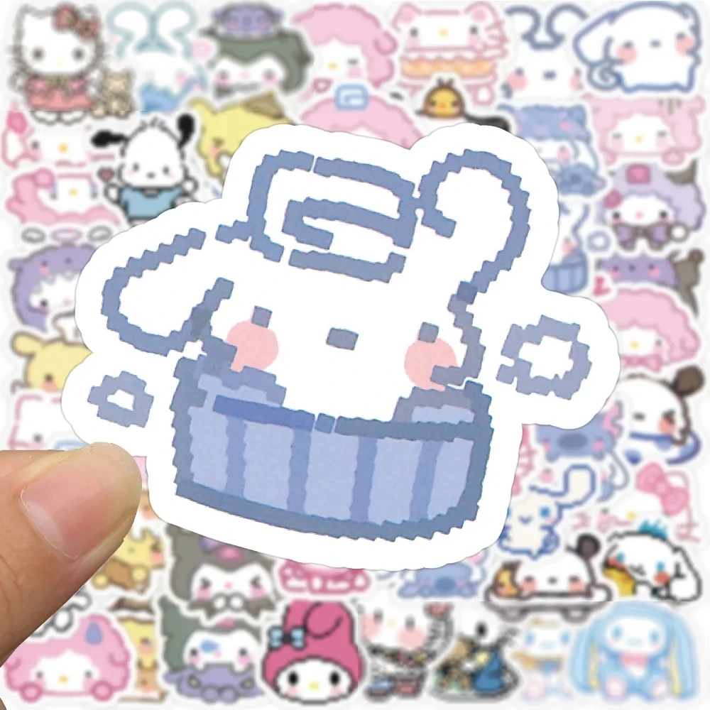 10/30/50/100pcs Pixels Hello Kitty Kuromi Stickers Kawaii My Melody Sticker Guitar Luggage Fridge Notebook Pochacco Decals Toys