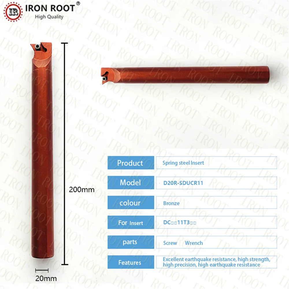 

IRON ROOT Tool holder 1P D14N-SDUCR11, D16Q-SDUCR11, D20R-SDUC11 CNC Lathe Tool Hole Spring Steel Boring Bar For TCMT110204