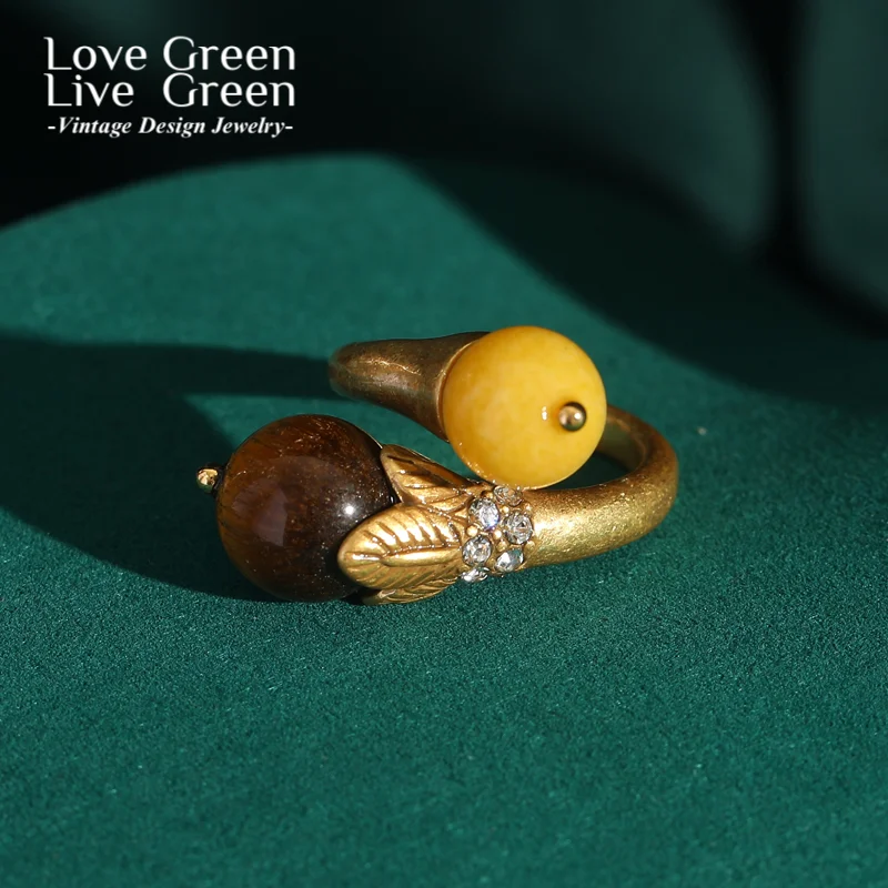 

Vintage Tiger Eye Yellow Natural Stone Water Drop Rings for Women Open Shape Flower Antique Jewelry Cross Retro Accessories New