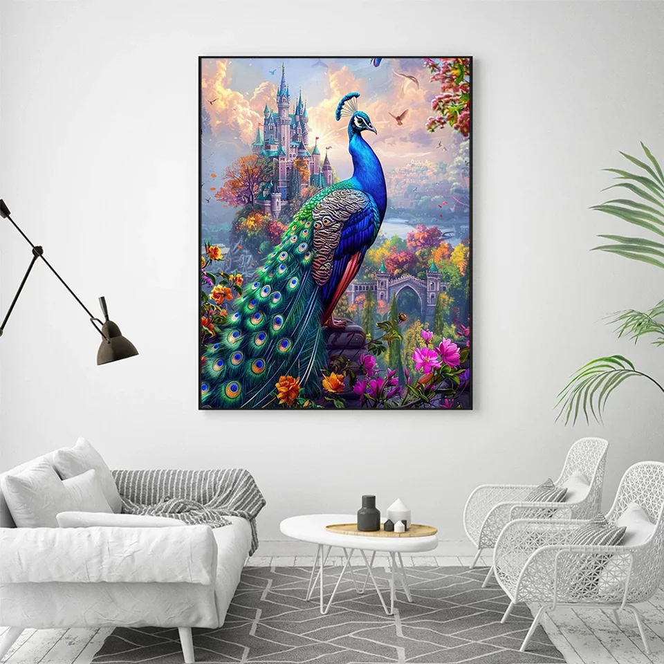 AZQSD 5d Diamond Painting Full New Peacock Animal Cross Stitch Mosaic Needlework Diamond Embroidery Castle Landscape Home Decor