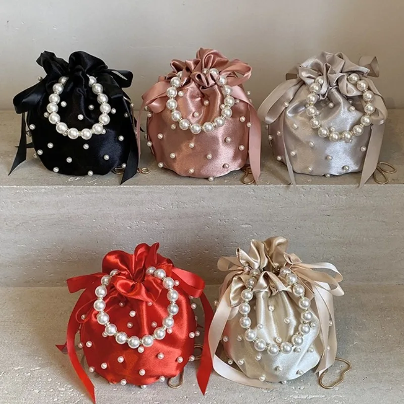 

Pearl Chain Shoulder Bag Bucket Bolsos De Mujer Fashion Small Fragrance Sac Femme Fairy Bags for Woman Multi-function Bolso