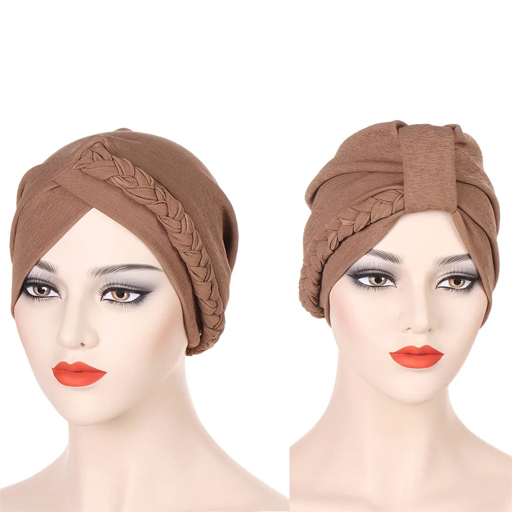 Nuove donne trecce chemio Cap indiano turbante testa sciarpa avvolgere Hijab musulmano copricapo berretti cappello cofano Skullies perdita di capelli foulard