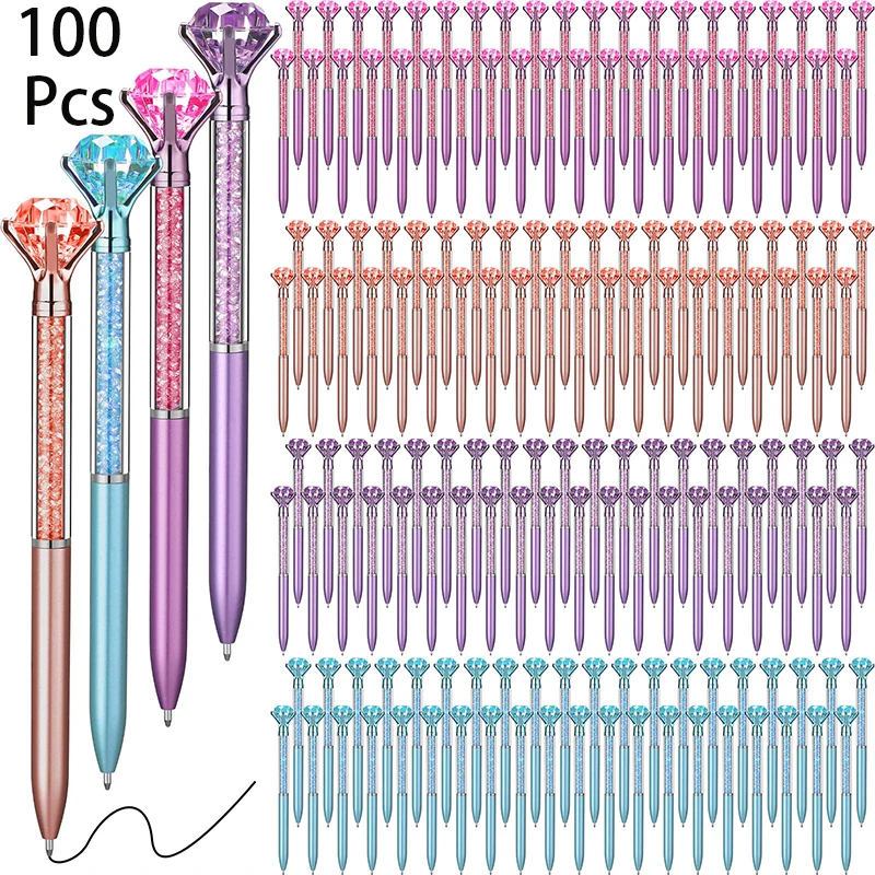 100Pcs Pretty Bling Diamond Crystal Ballpoint Pens Engagement Wedding Signing Pen