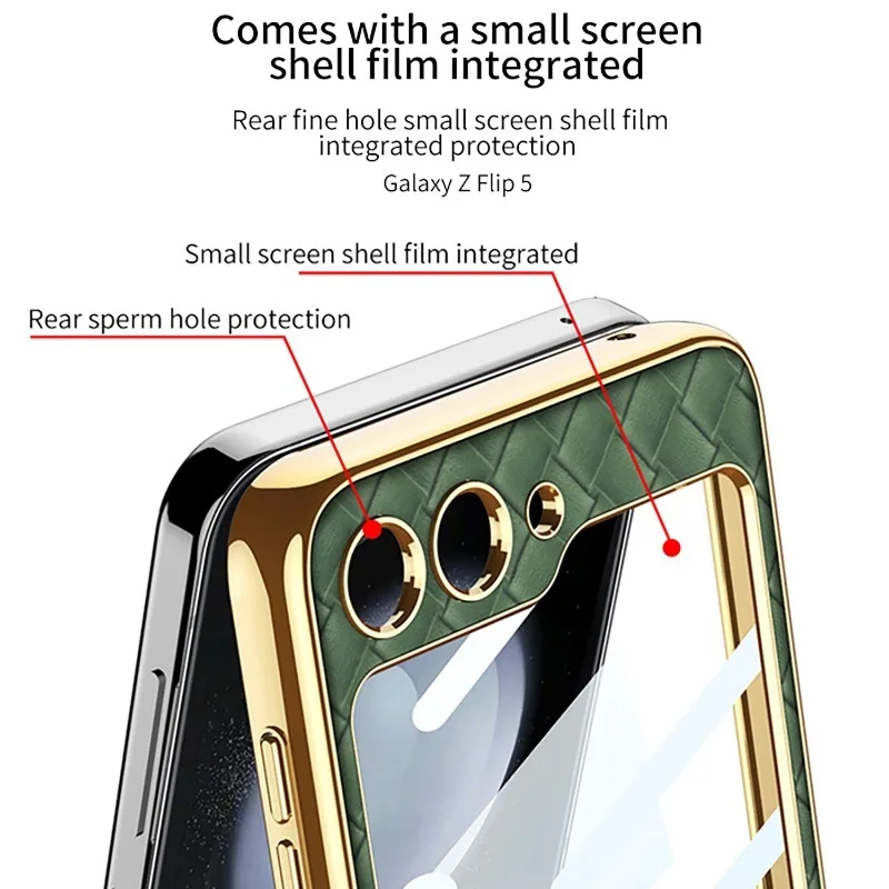 Luxury Leather Woven Phone Case for Samsung Z Flip 4 5 Case with Ring Fashion Shockproof Cover for Galaxy Z Flip4 Flip5 Case