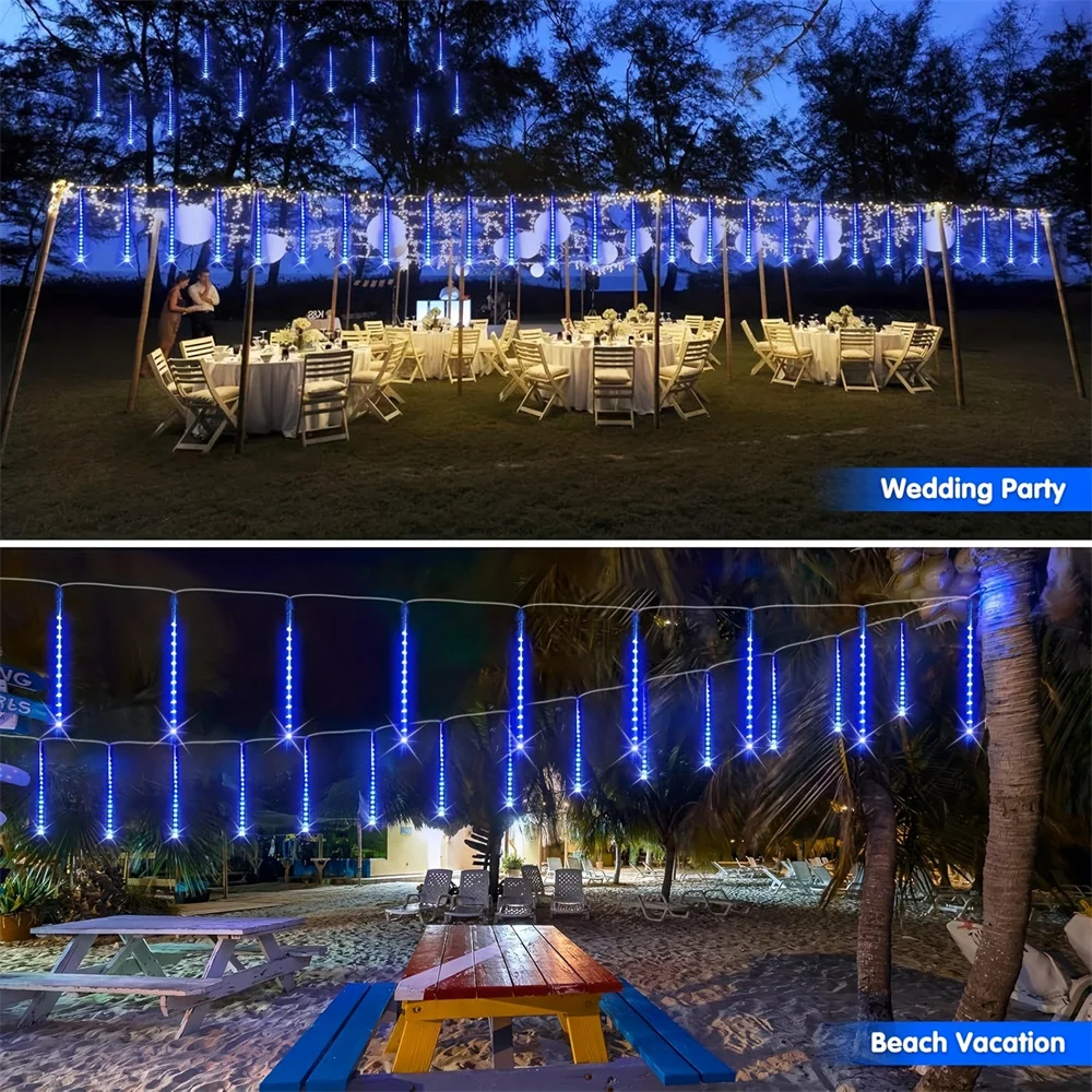 

8 Tubes Solar Meteor Shower Rain String Light Garland Wedding Christmas Tree Decoration LED 30/50cm Outdoor Holiday Fairy Light