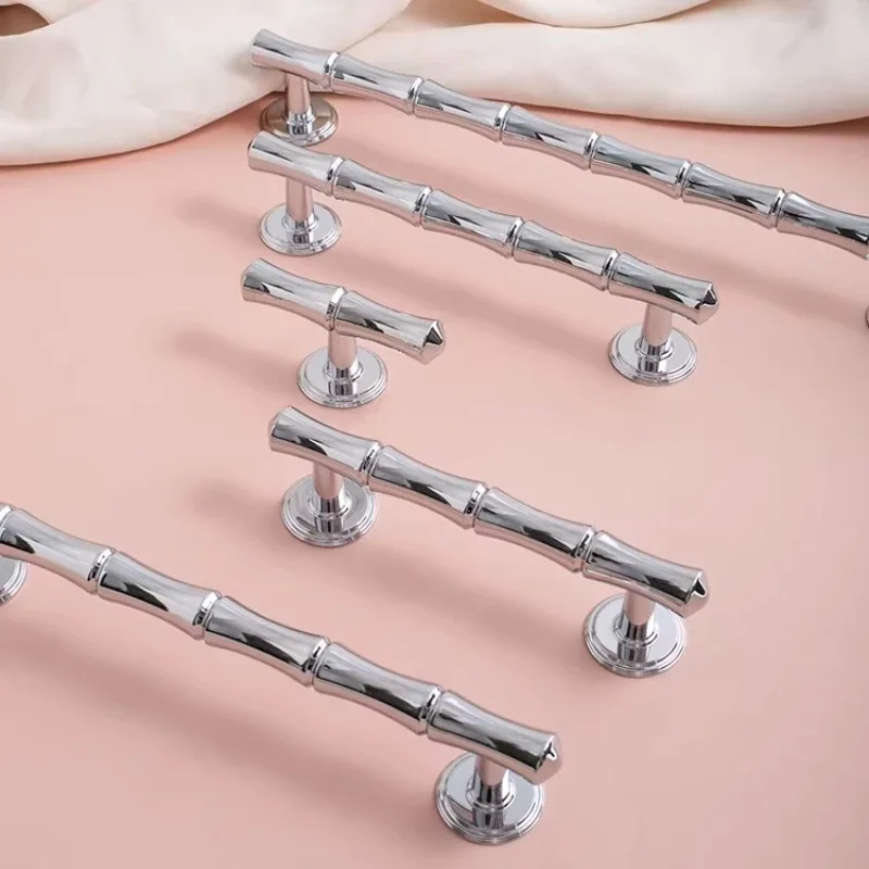 Nordic Style Bamboo Element / Bright Chrome Solid Brass Handles for Bedroom Wardrobes Kitchen Cabinet Handles Decorative Knobs
