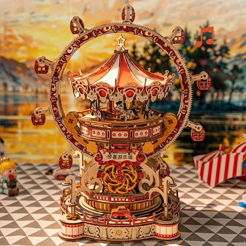 NEW DIY 3D Wooden Puzzle Playground Miniature Model Kits Assembly Jigsaw Puzzles Can Turn for Friends Birthday Gifts