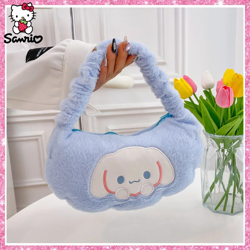 

Kawaii Sanrio Cinnamoroll Crossbody Bag Plush Kuromi Shoulder Bag Hello Kitty Handbag My Melody Women Armpit Tote Girl Backpack