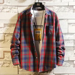 Men's Streetwear Shirts Men Clothing Harajuku Color Block Plaid Shirt Long Sleeve Male Vintage Korean Fashions Clothes