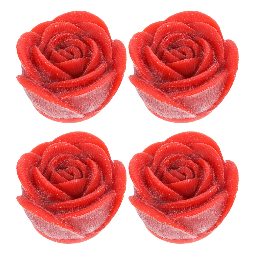 

4Pcs Decorative Rose Lamp Electric LED Light with Flat Bottom Design for Porch Steps Mantels Decor