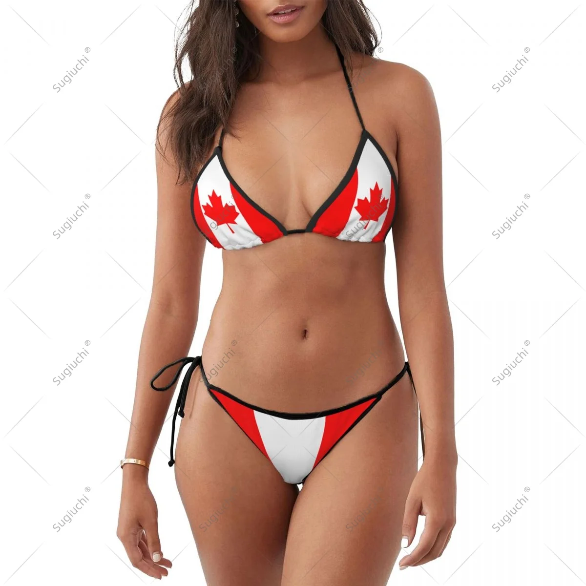 

Women Girls Bikini Canada Flag Swimsuit Sets Three Point Beachwear Swimming Bathing Beach Party Suits Sexy Mujer