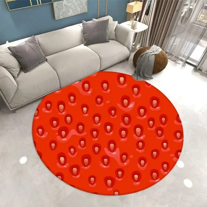 Strawberry Print Round Carpet – Absorbent Floor Mat for Living Room, Bedroom, Kitchen, Sofa Area, Home Decor