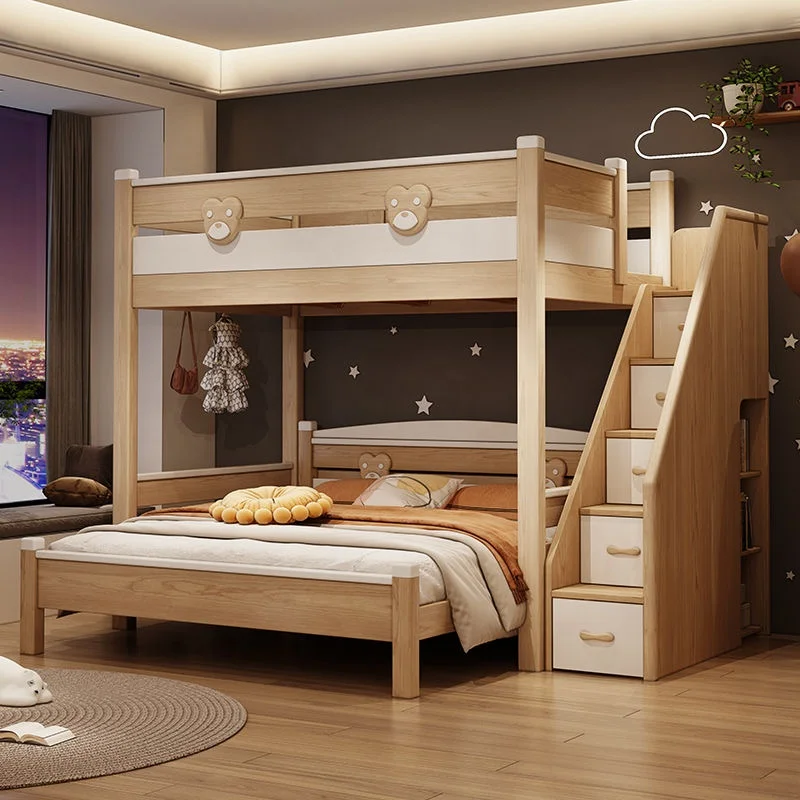 Solid Wood Bunk Bed with Slide & Storage, Aesthetic Space-Saving Sleeping Solution for Children's Bedroom Furniture