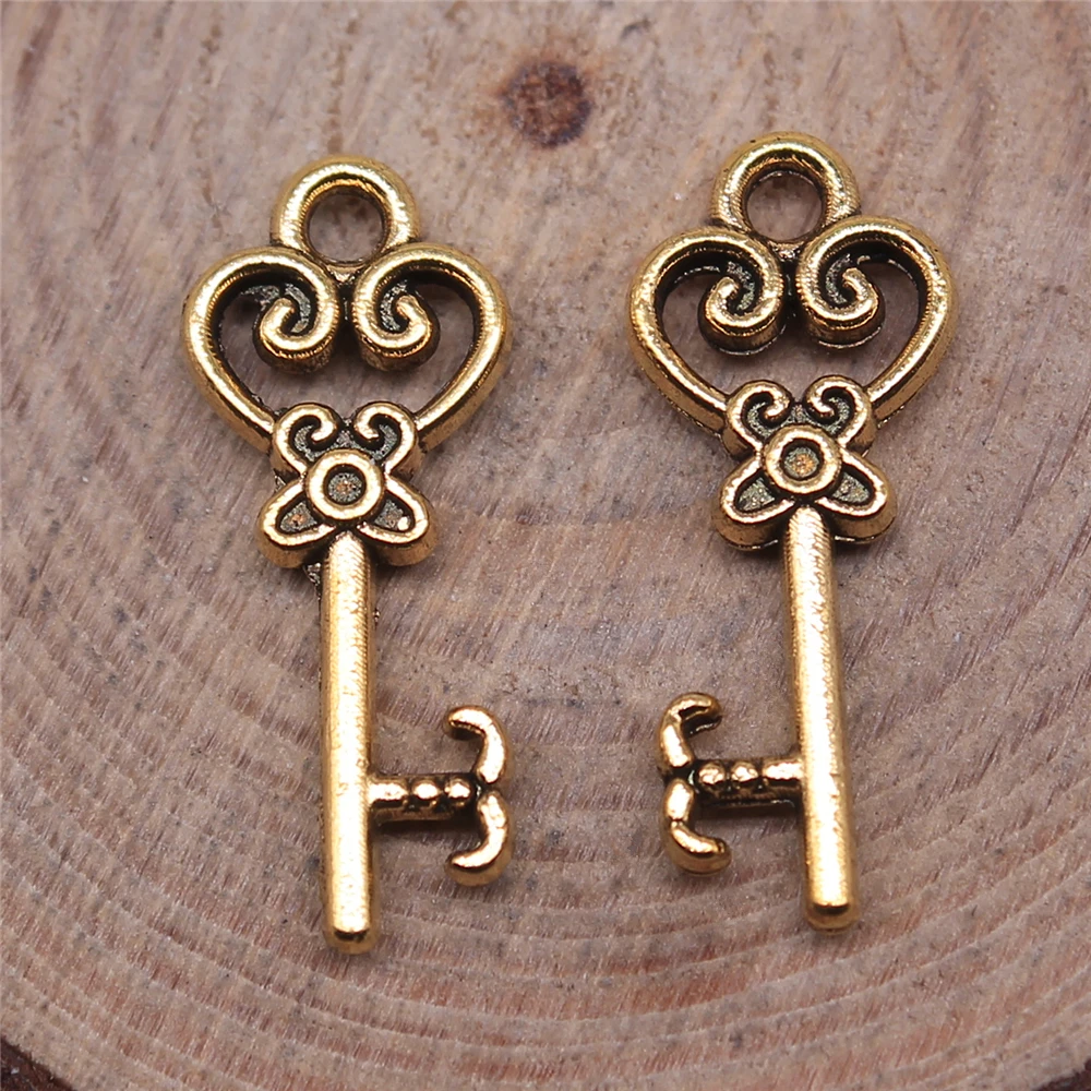 WYSIWYG 20pcs Charms Vintage Skeleton Key 21x9mm Tibetan Bronze Silver Color Pendants Antique Jewelry Making DIY Handmade Craft