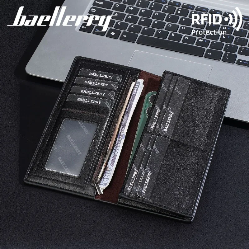 Baellerry Men's Long Wallet Retro Multi Slot Soft Leather Wallet with High-end Feel Zipper Business Wallets for Man