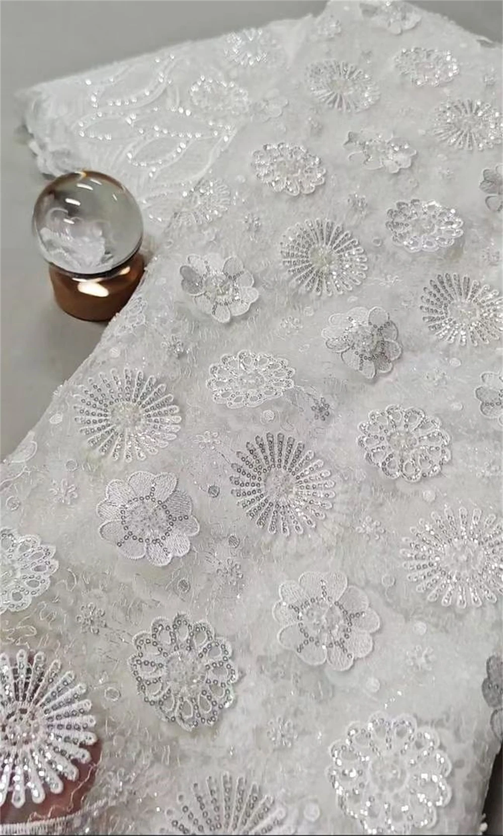 

African Lace Fabric 2025 White 3D Chiffon Lace Fabric Stones Nigerian Bridal High Quality Embroidery Tulle Lace Fabric A1264-1