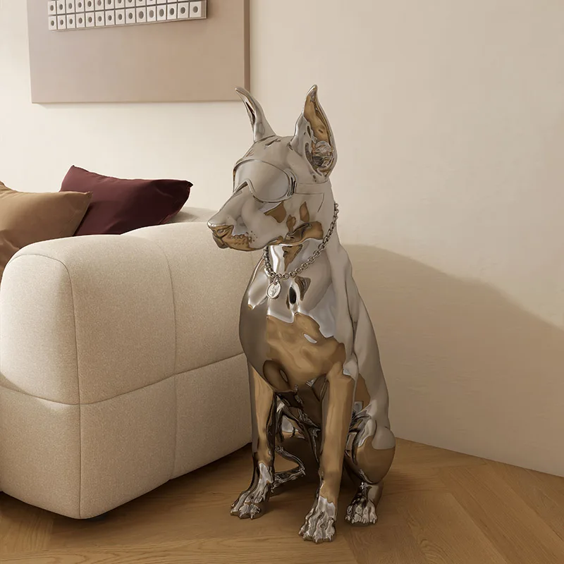 

Light Luxury Electroplating Doberman Animal Floor Dog TV Cabinet Next To The Living Room Sculpture Floor Large Ornaments
