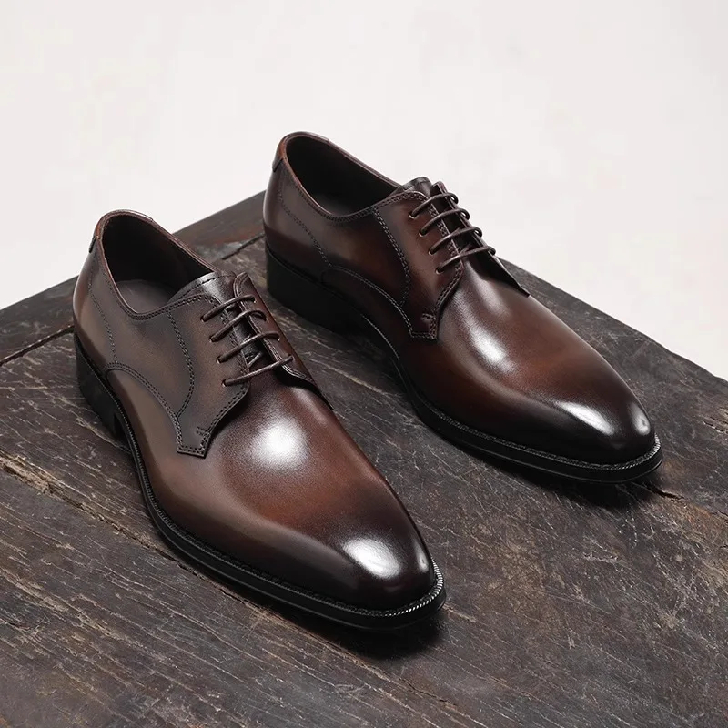 

Men Derby Shoes Genuine Leather Business Oxford Formal Dress Shoes Breathable Pointed Toe Wedding Shoes
