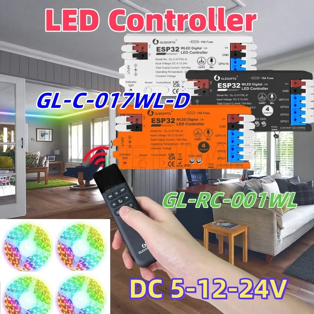 

Светодиодный контроллер ESP32 GLEDOPTO GL-C-017WL-D для WS2811 WS2812 SK6812 TM1814 WS2813 WS2815 Strip Light APP/голосовой контроллер 5-24 В