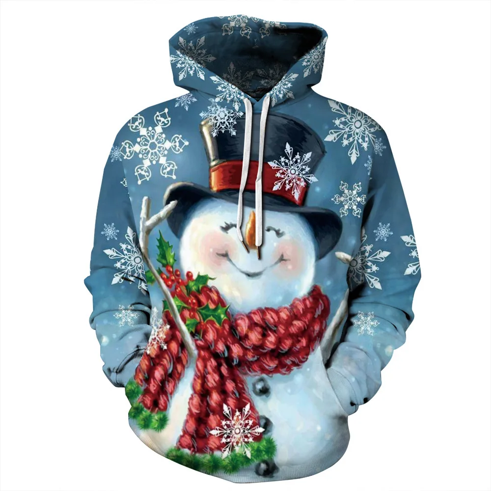 ZAWALAND Christmas Hoodies Cosplay Santa Claus Costumes Snowman 3D Printed Sweatshirts Long Sleeved Tops Funny Men Kid Hoodies