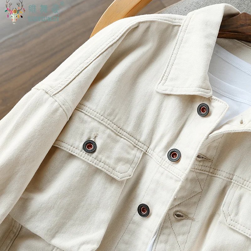 Chaqueta vaquera elegante para mujer, abrigo vaquero blanco leche, Top vaquero informal para exteriores, ropa exterior holgada de moda coreana para mujer