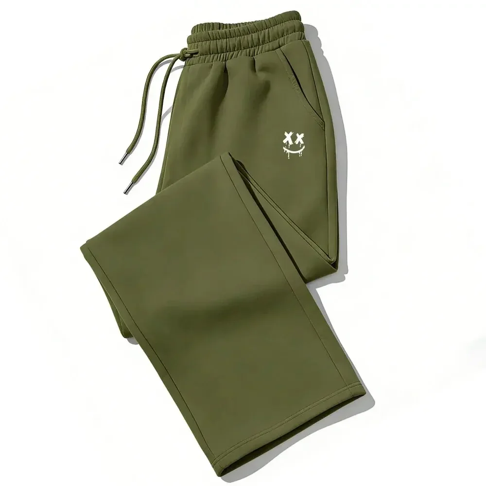 Men's Solid Color Sanitary Winter Pants 2026 Drawstring Waist Straight Wide Leg Loose Fit with Pockets Versatile Sports Trousers