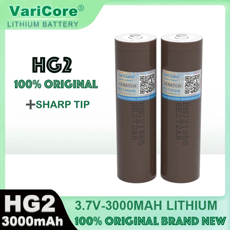 VariCore 100% New HG2 18650 3000mAh Rechargeable battery 18650HG2 3.6V Power batteries +Sharp Tip for Flashlight