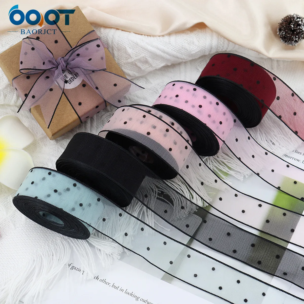 Sheer Chiffon Organza Ribbon 5Yards 22621-1 25MM DIY Handmade Bow Headdress Gift Wrap Birthday Wedding Decoration Materials