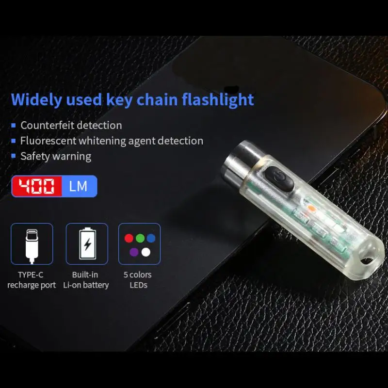 Mini One SC Max. 500 Lumen Fluorescence Whitening Agent Detection Durable TYPE-C Fast Charging LED Plastic Keychain Flashlight