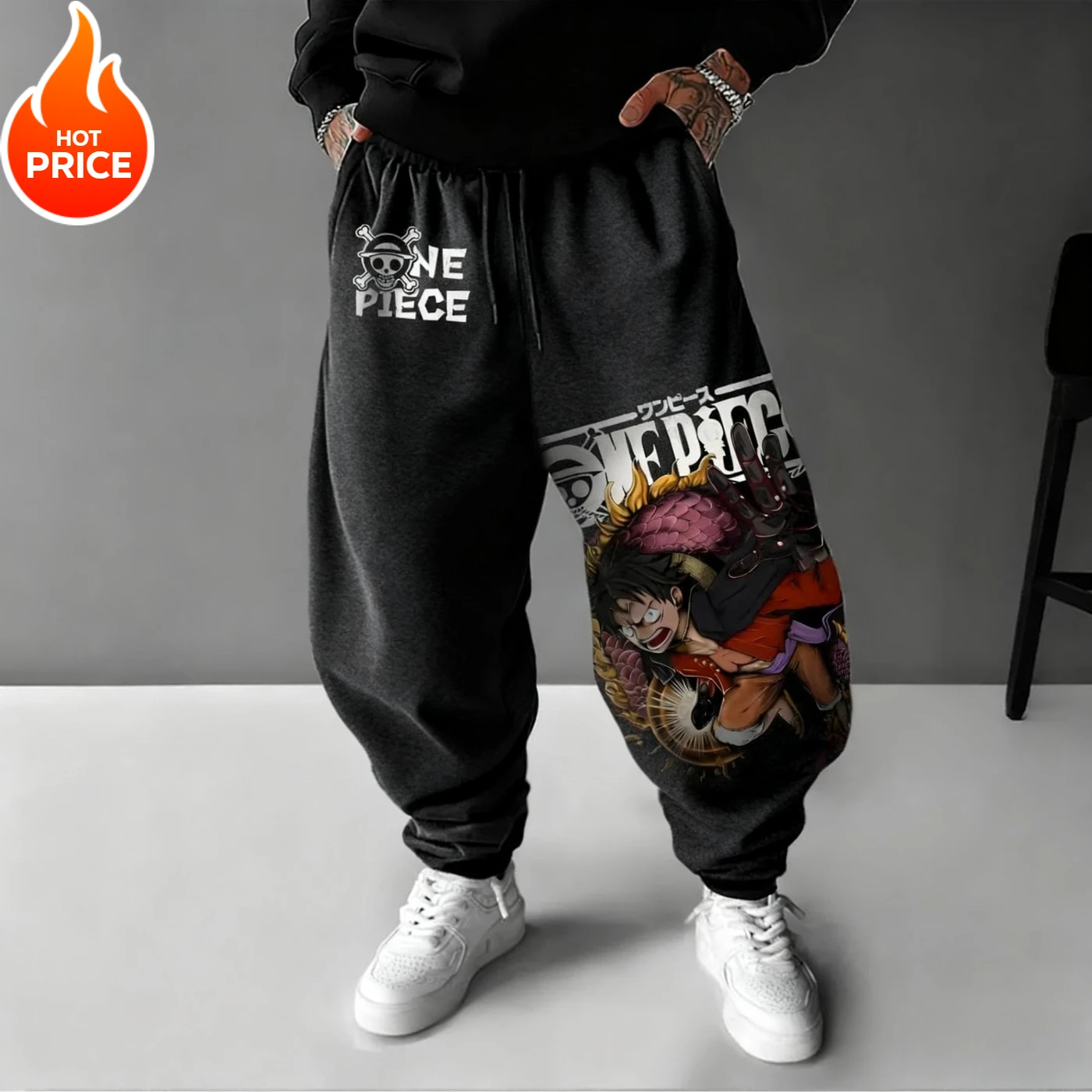 

One Piece Luffy Harajuku 2025 New Men Cotton Pants Fall Winter Cotton Trend Loose-Fit Women Casual Sports Tapered Leggings Y2K