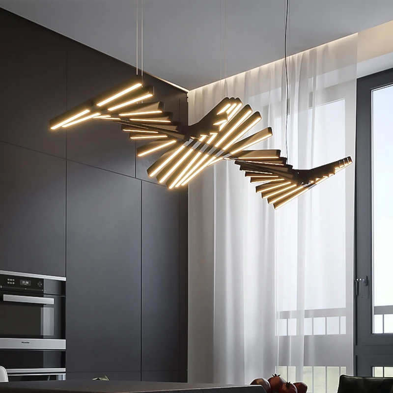 Luksusowy żyrandol do salonu Fishbone Design jadalnia wisiorek LED lampy sufitowe Nordic nowoczesne biuro ściemnialne lampy wiszące