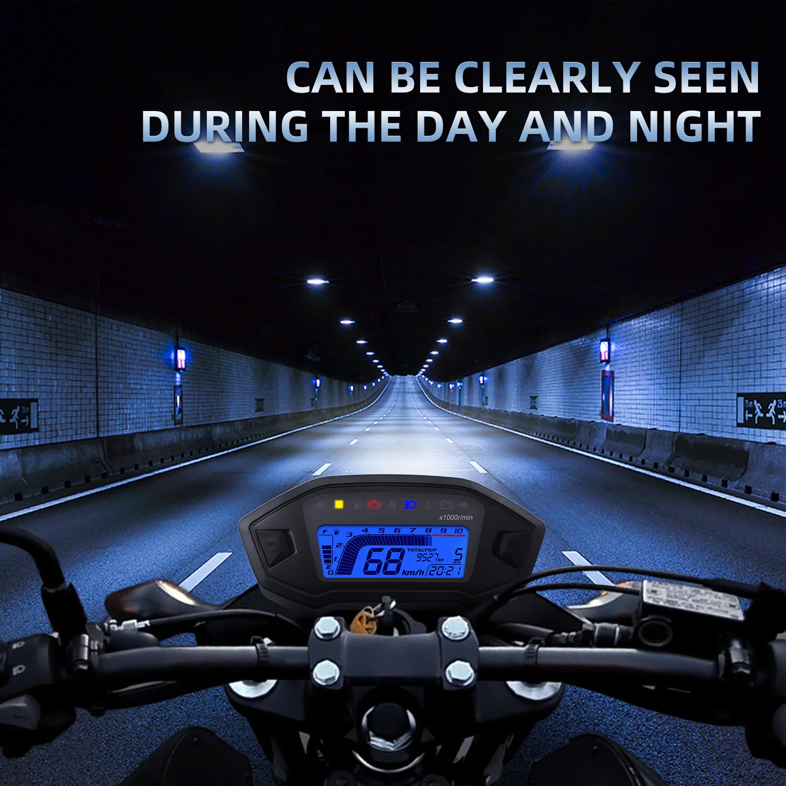 HD Motorcycle LED Digital Tachometer 0-13000RPM 7 Colors Backlight Dashboard with Sensor Universal Odometer For 1,2,4 Cylinder