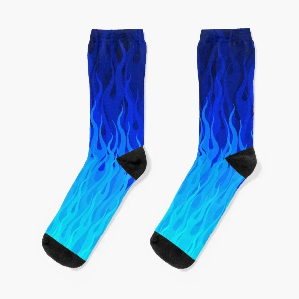 

Blue Cyan Burning Flames and Fire Socks with print New year's Sports Boy Socks Women's