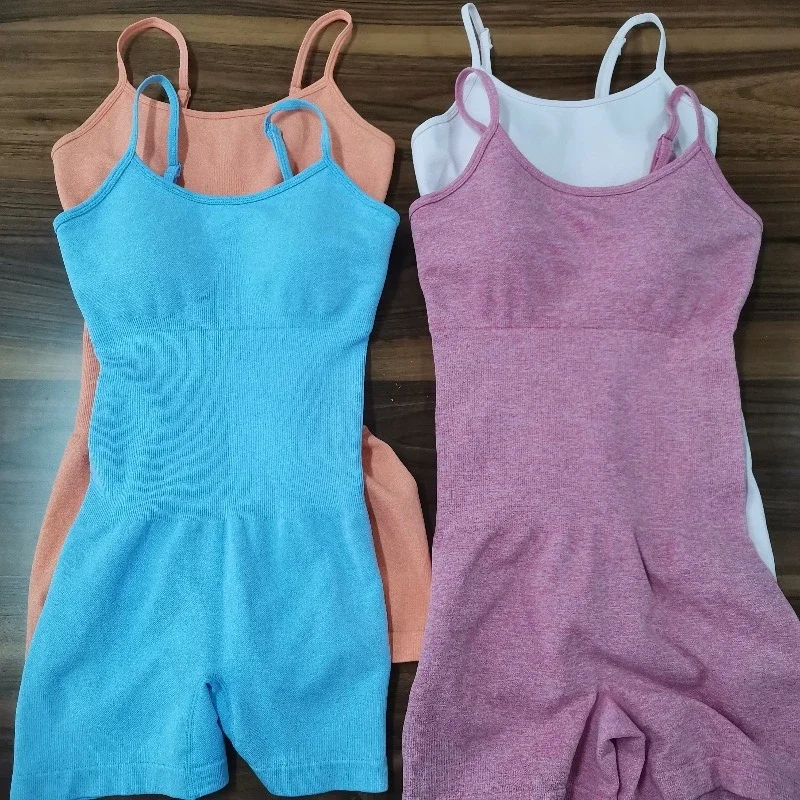 

1pc Seamless Yoga Jumpsuit Sexy Strapless Fitness Bodysuit Shorts Women Tummy Control Shapewear One-Piece Exercise Slim Jumpsuit