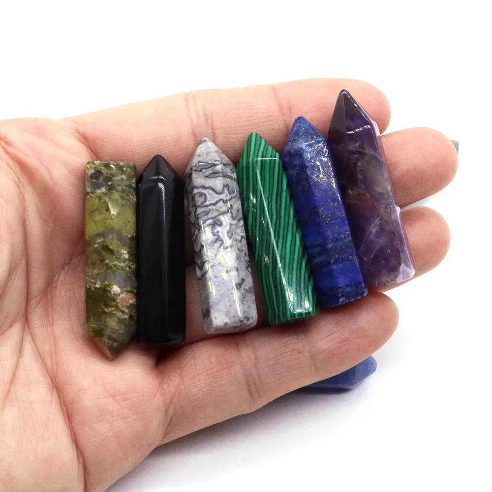 Natural Crystal Amethyst Lapis Lazuli Point Healing Stone Hexagonal Prisms Obelisk Bullet Head Magic Wand Gem Home Decor 40x10mm