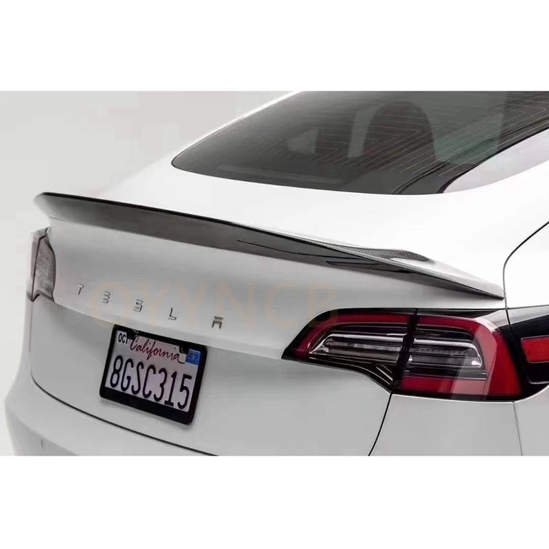 2017-2022 V Style Spoiler for Tesla Model 3 Real Carbon Fiber / FRP Matte Carbon Rear Trunk Wing