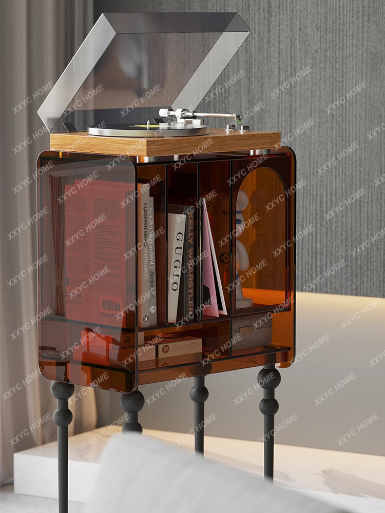 HHHHLight خزانة مجلة أكريليك فاخرة خزانة الكتب غرفة المعيشة أريكة خزانة جانبية