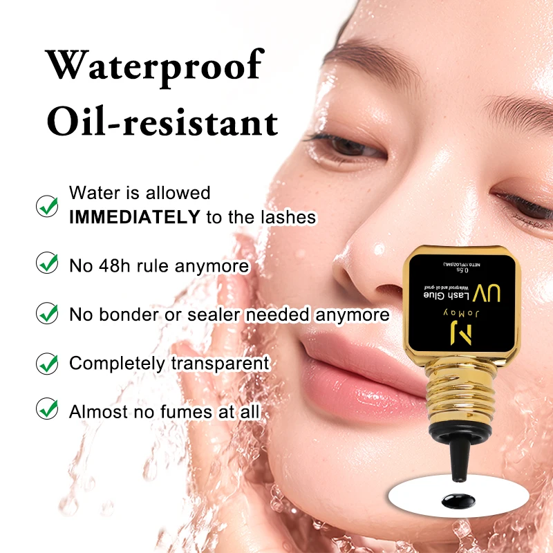 JOMAY 3 Flaschen 5 ml UV-Kleber Schwarzer Wimpernkleber für Wimpernverlängerungen Geringe Reizung 0,5 Sekunden schnell trocknender Kleber UV-Make-up-Produkte