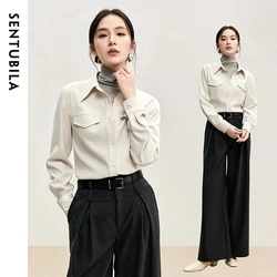 SENTUBILA Casual Commute Shirt Women Solid Straight Single Breasted Long Sleeve Simple Women 2024 Winter Blouses 144C56848