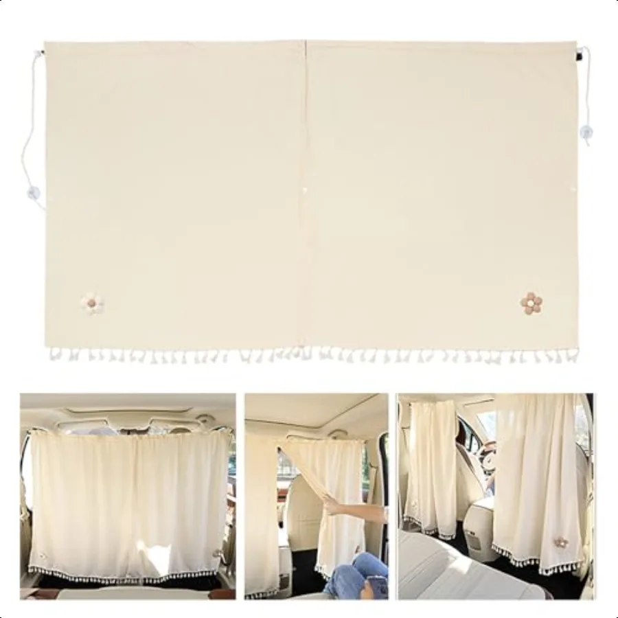 

2 PCS Car Privacy Curtains Front and Rear Partition Sun Protection and Heat Insulation Covers Cute Flower Decoration Sleeping C